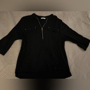 Calvin Klein Black Blouse with Gold Zipper